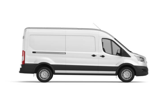 White delivery van in side view with a high roof and sliding side door.