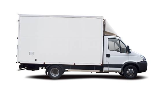 A white delivery truck with a blank cargo area.