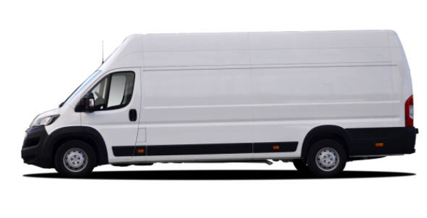 White delivery van with a high roof, viewed from the side.