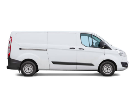 White delivery van viewed from the side, featuring a smooth design and sliding side door.